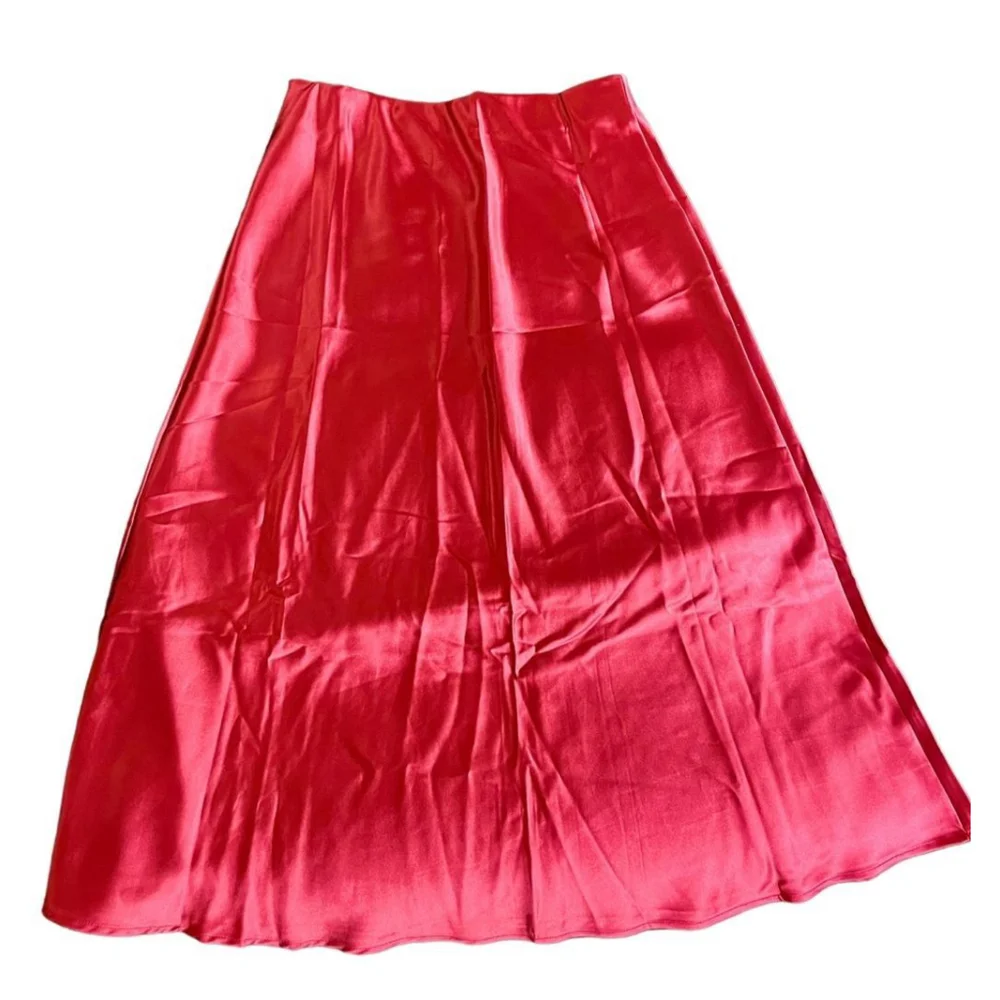 Women's Unbranded Pink Satin Midi Skirt Size M Summer Shiny